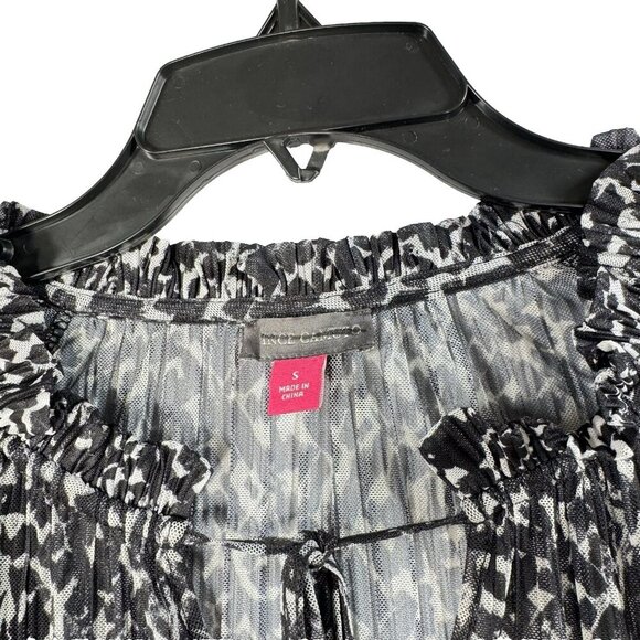 Vince Camuto Women's Black White Tie Front Mesh Long Sleeve Blouse Size S - Picture 6 of 6